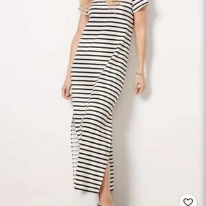SPANX Black and White Striped Midi Dress